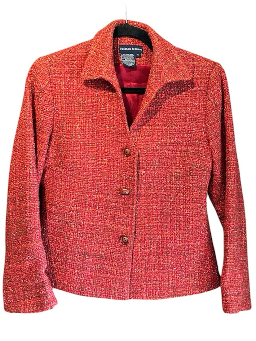 Tristan & Iseut Burnt Orange and Red Tweed Button-Front Women's Blazer